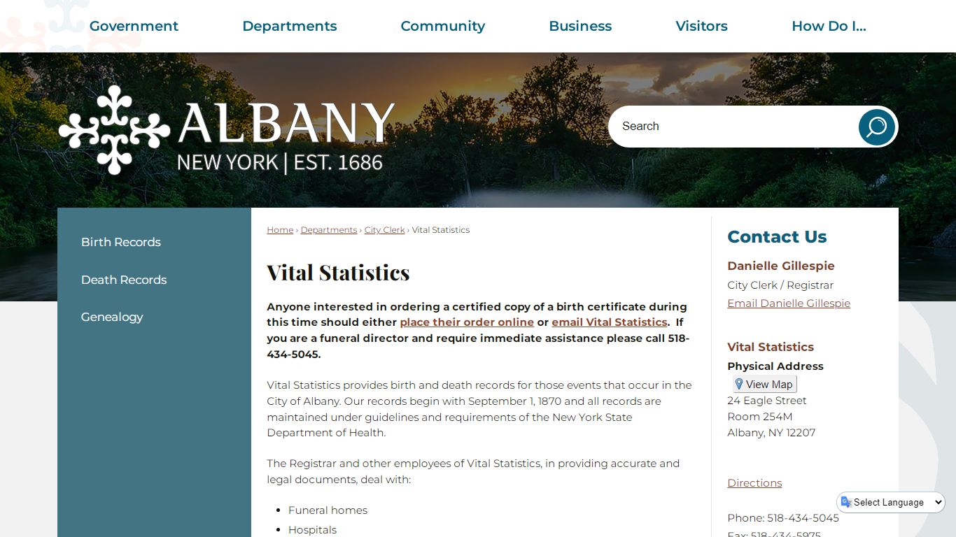 Vital Statistics | Albany, NY